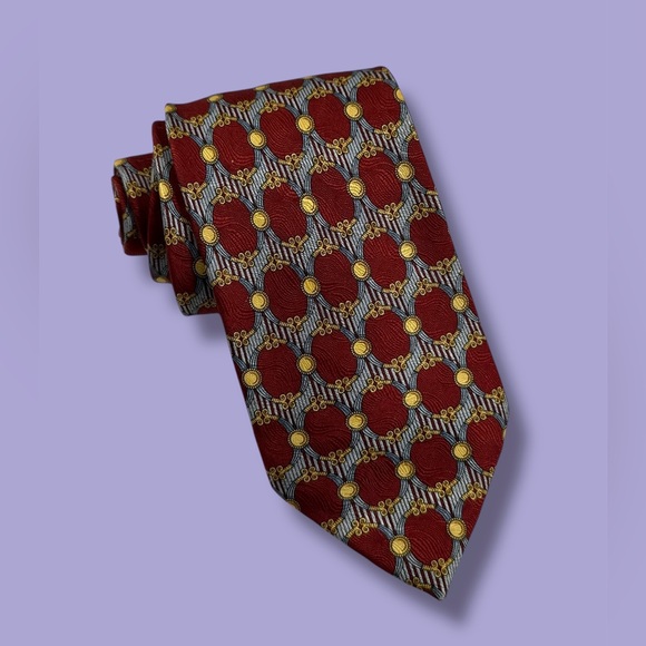 Burberry Men’s Tie Red With Burberry Pattern 100% Silk Made In France Classic - Picture 1 of 7